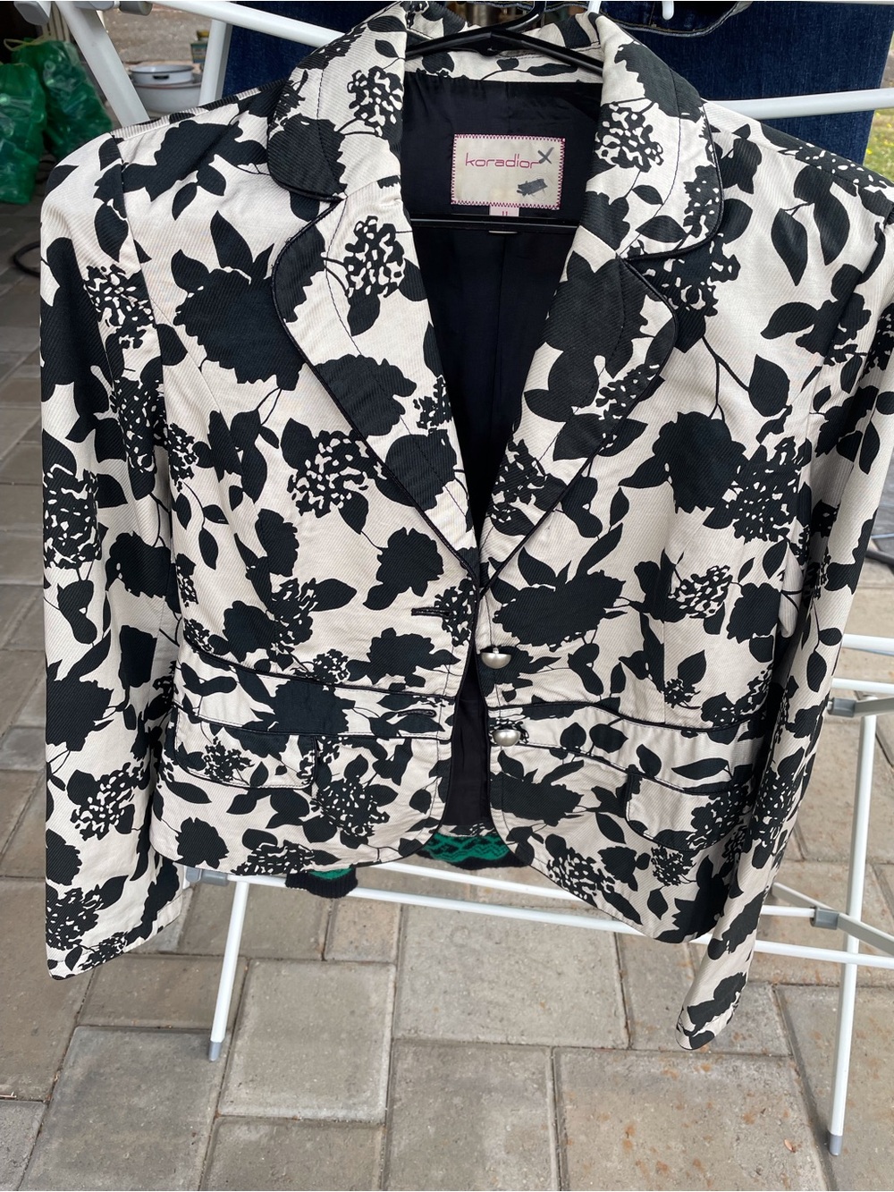 Koradior Black & White Floral Cotton Blend Blazer Jacket Size 6/8